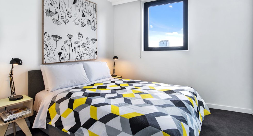 nook melbourne city apartment big bed bedroom view
